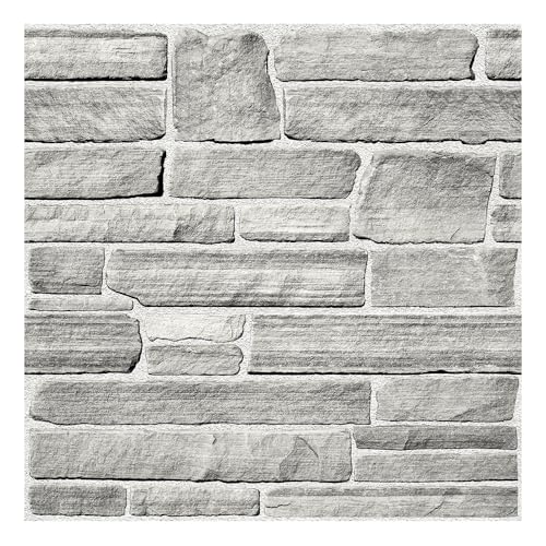Commomy 10 Stück 3D Wandpaneele Steinoptik Selbstklebend, Grau, 30x30cm, PVC Wandverkleidung Steinoptik Backstein, 3D Wall Panels Wanddekor für Innenbereich Wohnzimmer Küche Schlafzimmer