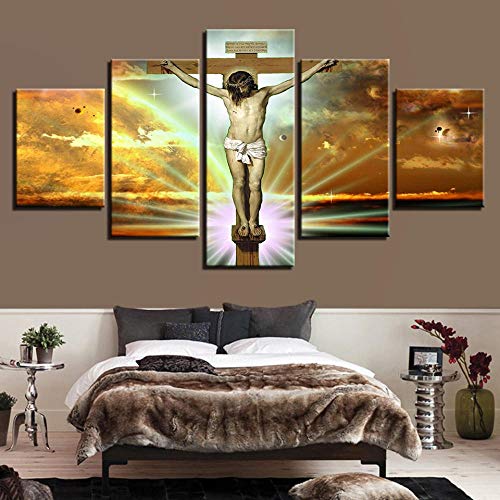 SFDHG 5 teilig modern Jesus Ehre sei Gott SCrosteilig Bilder wandbildmalerei Hintergrund dekorationkunst Bild Schlafzimmer-No Frame-110x60Cm Cover