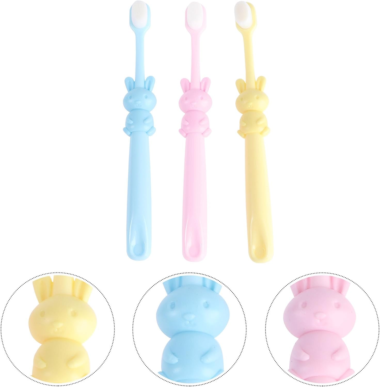 3pcs Manual Toothbrush for Ages 2-8, Extra Gentle Bristles, Cartoon Rabbit Design, Oral Care Tool for Dental Hygiene