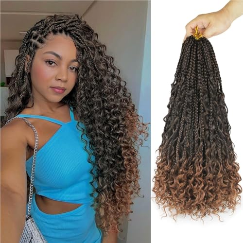 WoWCFyyds 8 stuks gehaakte vlechten hair extensions 24 inch Goddess box vlechten gehaakt haar Boheemse hippie vlechten extensions met krullende uiteinden synthetische gehaakte haarverlenging voor