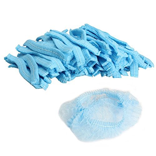 1Pack(100pcs) Non Woven Disposable Hair Shower Cap Pleated Anti Dust Hat Set (blue)