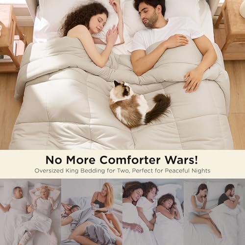 Image of Bedsure Comforter Duvet Insert - Quilted Comforters Oversized King Size, All Season Duvet, GentleSoft Down Alternative Bedding, with 8 Tabs, Gifts for Women /Men, Linen, Oversized King 116 x 98 Inches