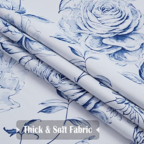 Beauoop Boho Floral Full Blackout Window Curtain Panels 100% Room Darkening Thermal Insulated Noise Reducing Drapes For Bedroom/Living Room Rose Grommet Window Treatment,Set Of 2, 50W X 84L,White/Blue #TOP4