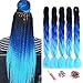 ShowJarlly Jumbo Braid Kunsthaar Haar, Ombre Braid Extension, 24 Zoll Kanekalon Flechten Extensions 5 Stücke Für Crochet Twist Flechten Box Braid Zum Einflechten Zöpfe Schwarz/Königsblau/Himmelblau#