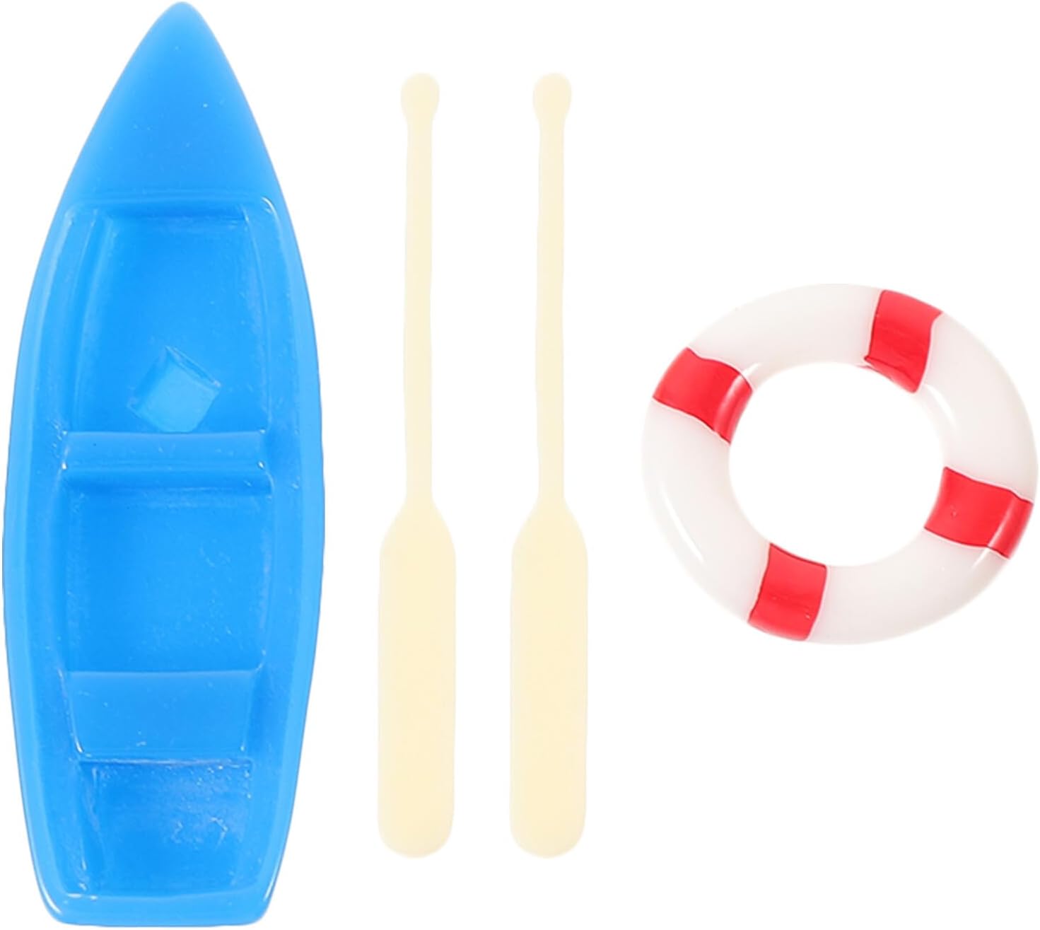 Gatuida Miniature Mini Boat Decor Set with Paddle and Red Life Ring, Small Moss Micro Landscape Ornament for Dollhouse and Beach Scene, 3pcs DIY Doll House Accessories