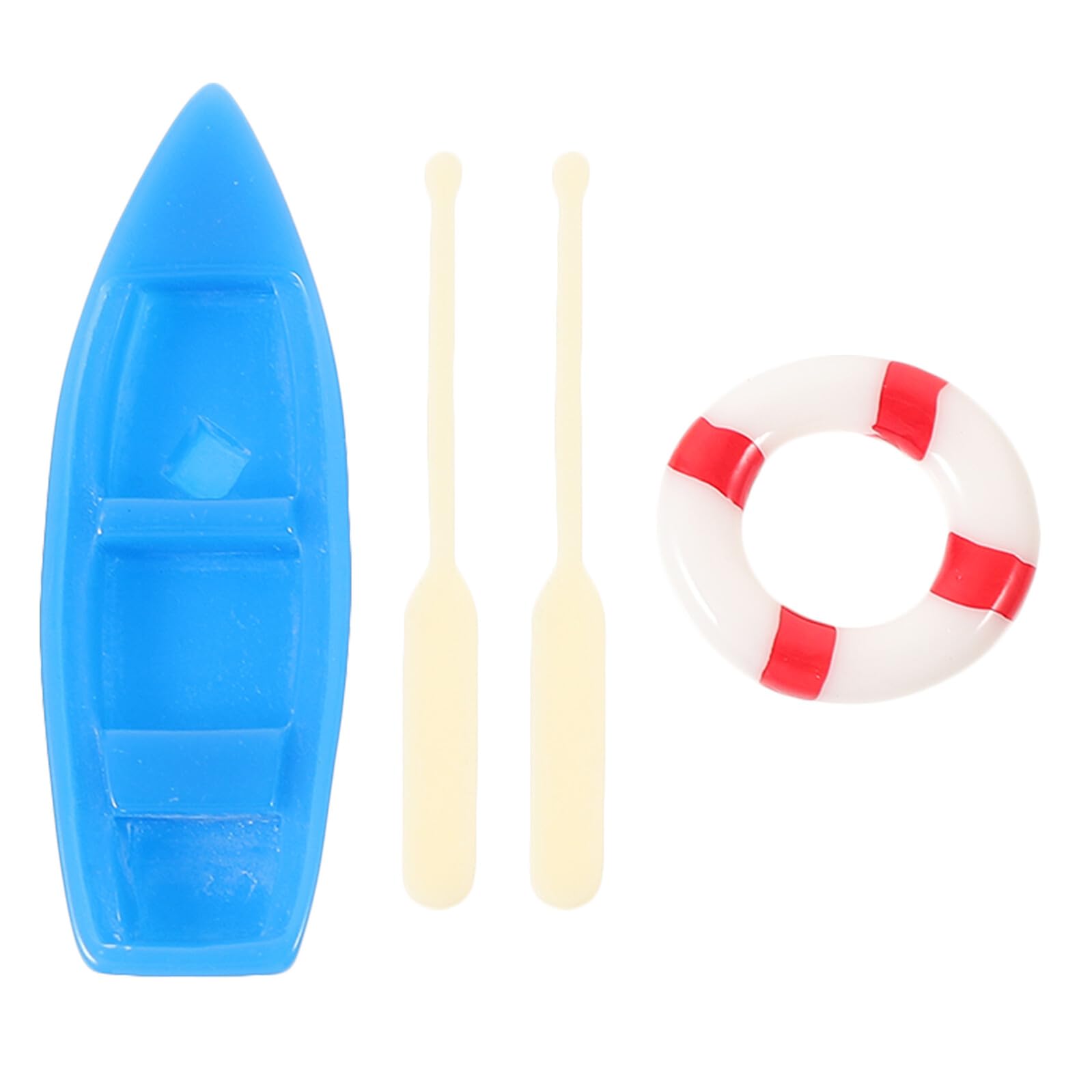 Gatuida Miniature Mini Boat Decor Set with Paddle and Red Life Ring, Small Moss Micro Landscape Ornament for Dollhouse and Beach Scene, 3pcs DIY Doll House Accessories
