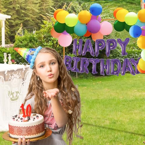 Image of Dark Purple Happy Birthday Balloons Banner 16 Inch Mylar Foil Letters, Inflatable Party Decor and Birthday Decorations for Women, Men, Boys & Girls Kids and Adults, Reusable, Party Supplies