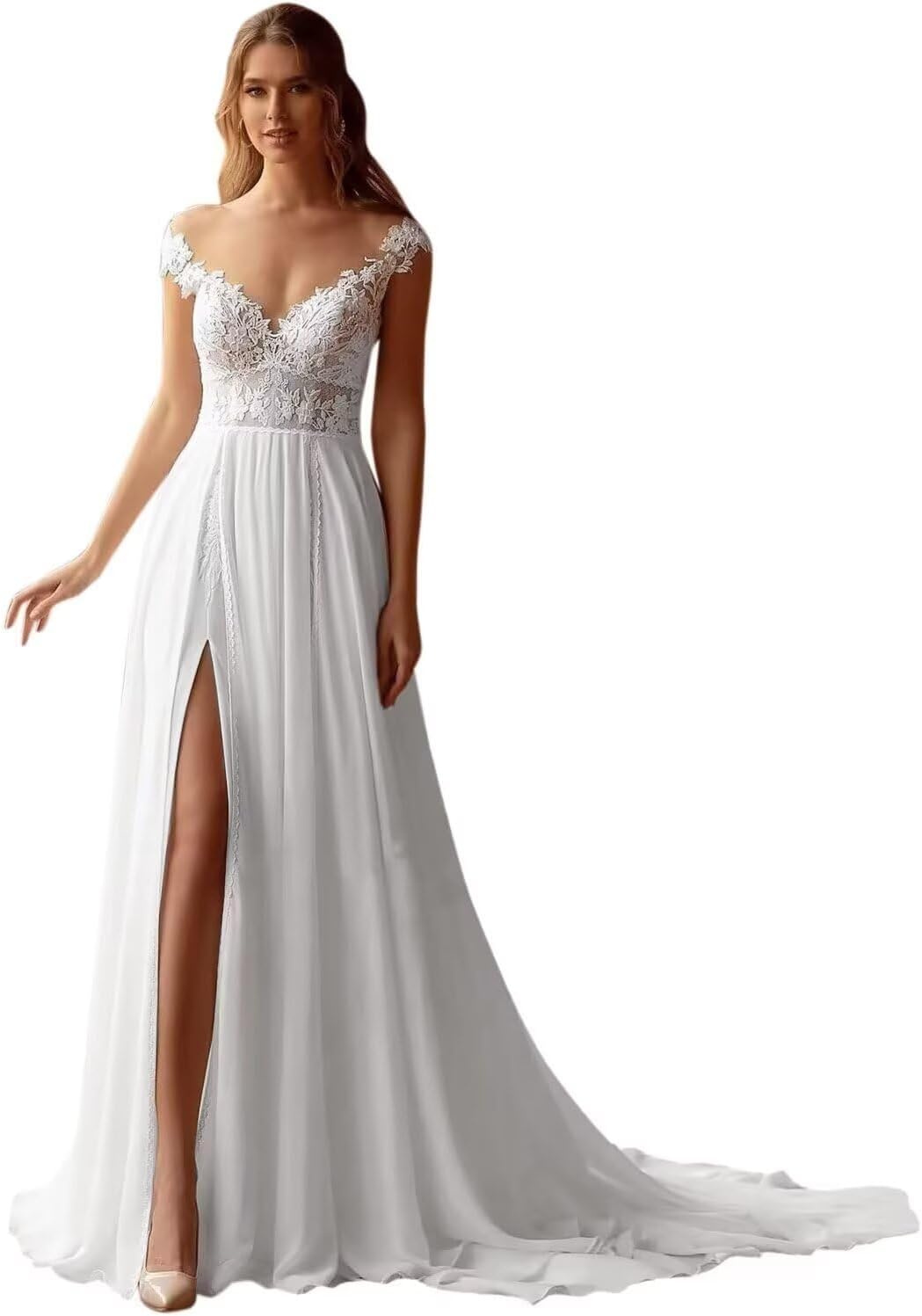 Cadoly Simple Elopement Boho Beach Wedding Dresses for Bride 2026 Destination Summer Casual A-Line Flowy Bridal Gown