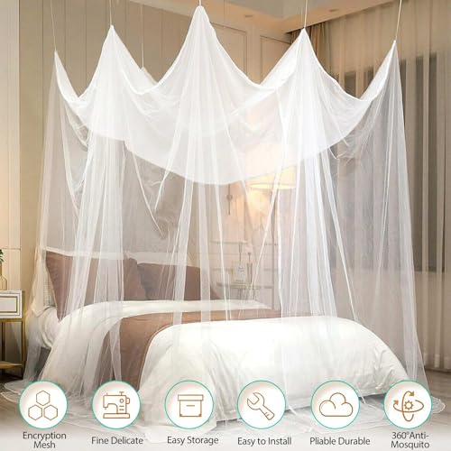 Miniatura 5 de Mosquitera Cama Matrimonio Individual,Grande Dosel Cama Mosquitero,Mosquito Net For Bed Dosel Con Kit De Montaje,Blanco Portátil Poliéster Malla Fina Mosquitera Viajes Para Y Hogar 200x180 X165cm