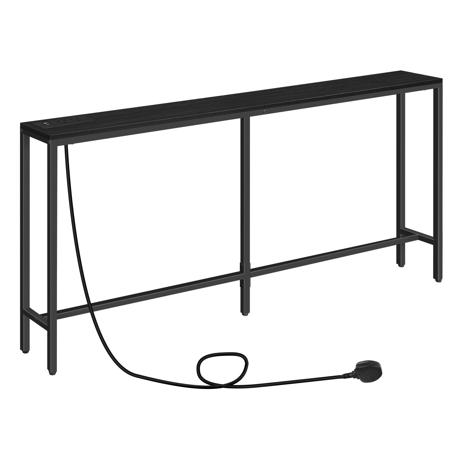 MAHANCRIS Console Table with Power Outlet, 160 cm Narrow Sofa Table, Industrial Entryway Table with USB Ports, Behind Couch Table for Entryway, Hallway, Living Room, Bedroom, Black ACTHB16KE01N1