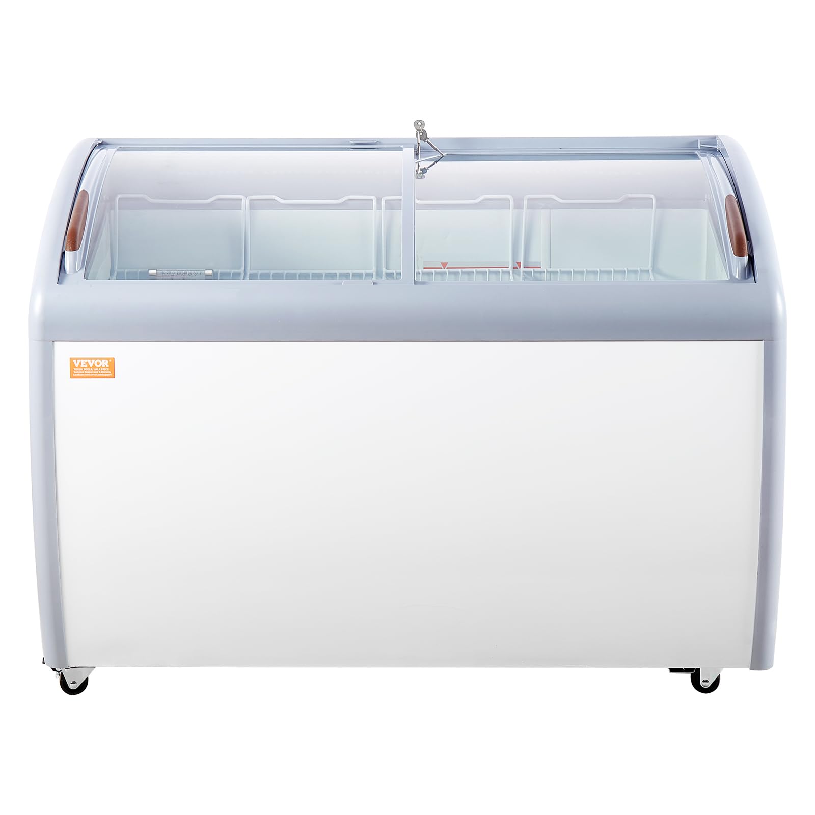 VEVOR Vetrina per Gelato Commerciale 362 L Congelatore Mobile con Piano in Vetro, Armadietto per Gelato per Ristorante, 4 Cestelli Metallici, 2 Porte Scorrevoli in Vetro, Ruote con Bloccaggio, Bianco