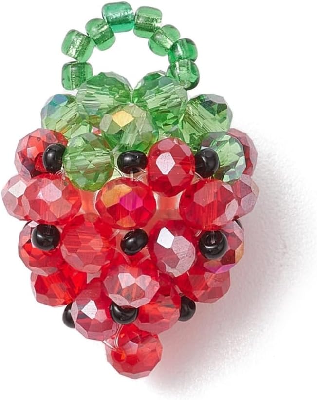 Ornazy 10Pcs Red Strawberry Pendants Handmade Imitation Fruit Dangle Charms Glass Beaded Strawberry Pendants for Jewelry Earring Necklace Making