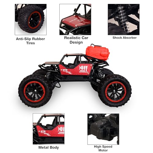 Image of Brand Conquer Remote Control Rock Crawler Mist Smoke Spray Function, High Speed 1:18 RC Car Toys for Boys 2WD Off Road Vehicle Toy Cars for Kids Monster Truck Rock Climbing (Fog Rock Crawler Red)