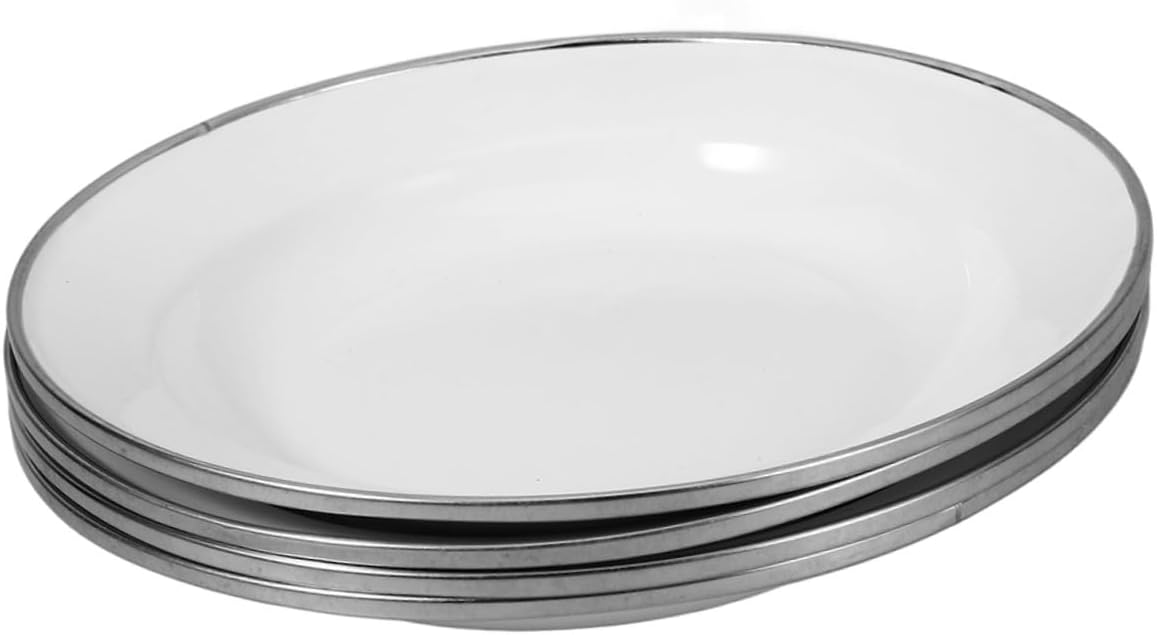 4pcs 22cm White Retro Style Enamel Plates Thickened Enamelware Snack and Appetizer Plates Set for Camping and Party Serving