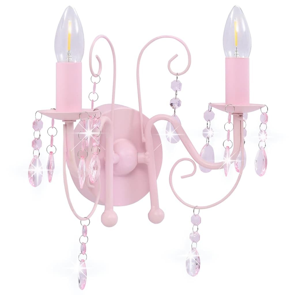 vidaXL Lámpara de pared con cuentas rosa con 2 bombillas E14