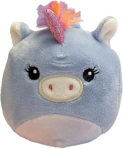 Squishmallows Kellytoy oficial de 3.5 pulgadas con clip en bolsa llavero mochila clips Squishy animal de peluche suave (Pédula unicornio)