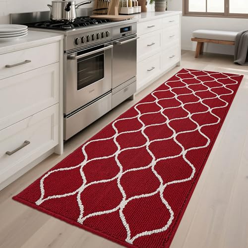 COSY HOMEER Küchenteppich rutschfest, 60 x 180 cm Küchenläufer Waschbar, Schmutzabweisend Läufer Küche Maschinenwaschbar für Küche, Waschküche, Eingang, Flur, Weinrot Rot 60 x 180 cm