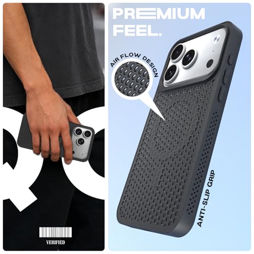 Image of Outlouders Back Cover for iPhone 17 Pro Max | Honeycomb Cooling Design | Silicone Heat Dissipation | Mag-Safe Compatible | Shockproof Camera Protection Bumper Case (Black Mag-Safe)