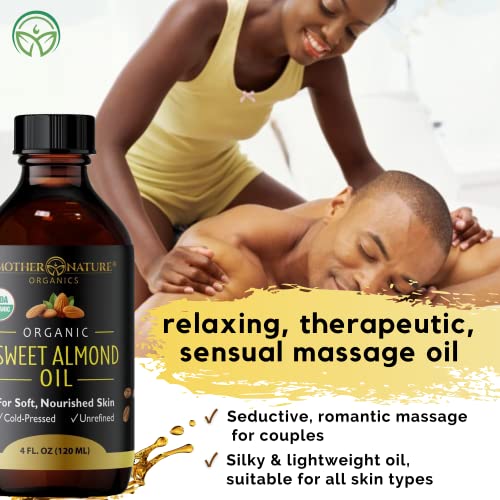 Sweet Almond Oil - Organic, Cold-Pressed, 100% Pure For Skin Care, & Hair Care - Moisturizing Body Oil For Scars, Wrinkles, Dark Spots, Stretch Marks, Nails–Scent Free Carrier Oil For Diy Beauty Blends - Natural Makeup Remover 4 Fl Oz #TOP4