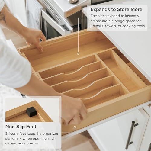 KitchenEdge Premium Silverware, Flatware and Utensil Organizer for Kitchen Drawers, Food-Safe Contract Grade, Expandable from 10.5 to 19 In, Natural Bamboo by KitchenEdge - Image 6