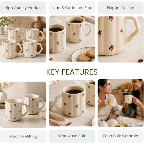 Image of The Earth Store Cream Grapes Coffee Mug - 300ML Ceramic Coffee Mugs Set of 2 | Microwave & Dishwasher Safe Mugs for Gift | Home | Office | Restaurant | Daily Use