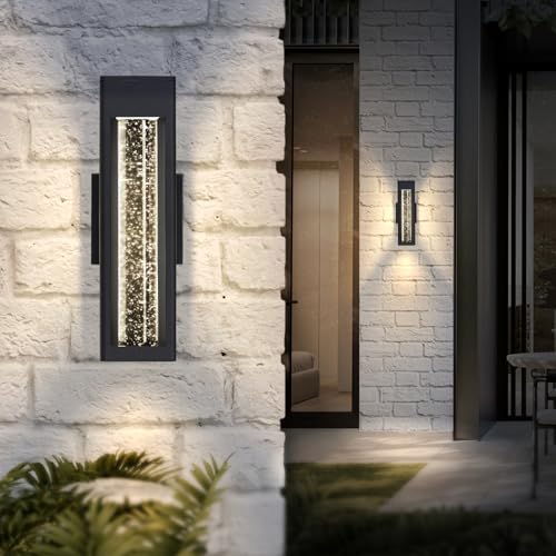 ASD LED 14 Inch Bubble Glass Wall Light Fixture | 12W 300LM 3000K-5000K 120V | 3CCT, Waterproof, Dimmable, ETL Listed | Exterior Flush Mount Sconce, Outdoor-Indoor Lighting | Black, 4 Pack