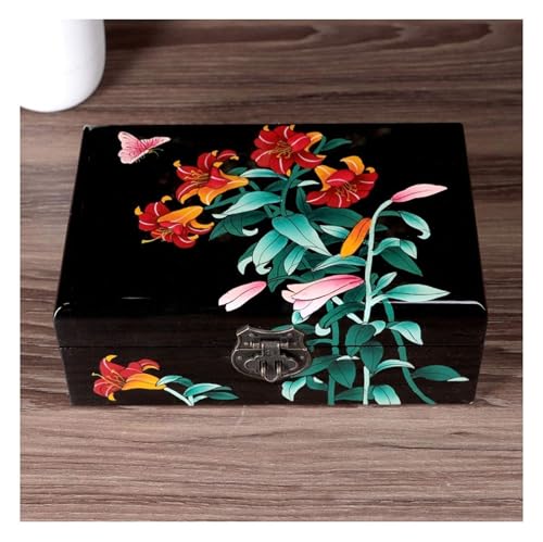 Caja organizadora de joyas, caja de joyería retro vintage de madera, caja de almacenamiento de joyas con espejo, caja de joyería tradicional china pintada a mano, caja organizadora de joyas, bara
