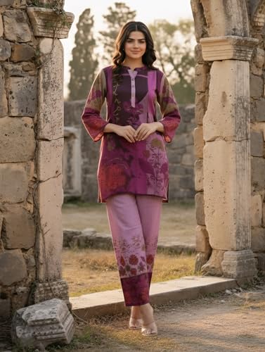Image of Asmeriyo Women Printed Co Ord Set with Side Pocket | Women 2 Pic Kurta Set I Fancy Kurta Set | Stylish Kurti Outfit | Co-Ordination Wear | Festive and Casual wear (C-209-A-B-19-02)