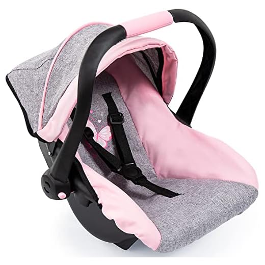 Bayer Design 67933AA Toy, Car Seat Easy Go for Neo Vario Pram with Cover, Doll Accessories, Pink, Grey with Butterfly