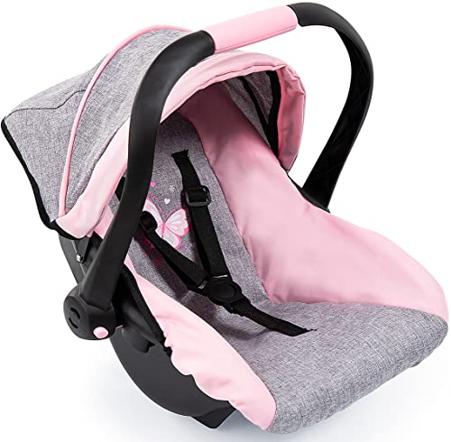 Bayer Design 67933AA Toy Car Seat Easy Go for Neo Vario Pram with Cover Doll Accessories Pink Grey with Butterfly Grey/pink for dolls up to 18