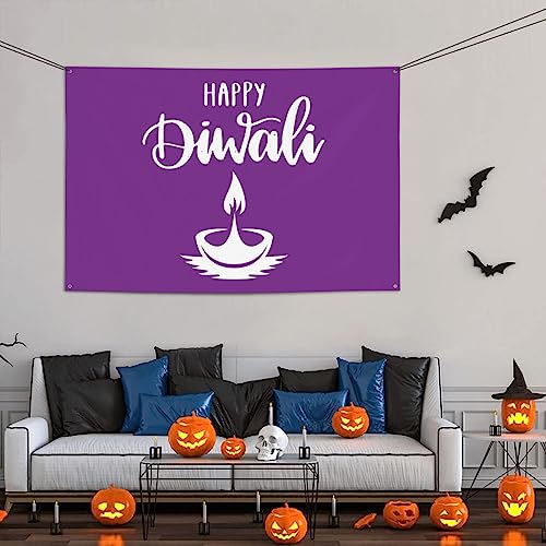Diwali Burning Candle Oil Lamp Festival Banner 47x71in Celebrate A Grand Event Blooming Brightly!