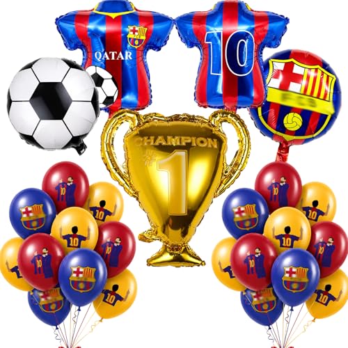 Ballon anniversaire foot : lot de 20 pièces avec trophée géant