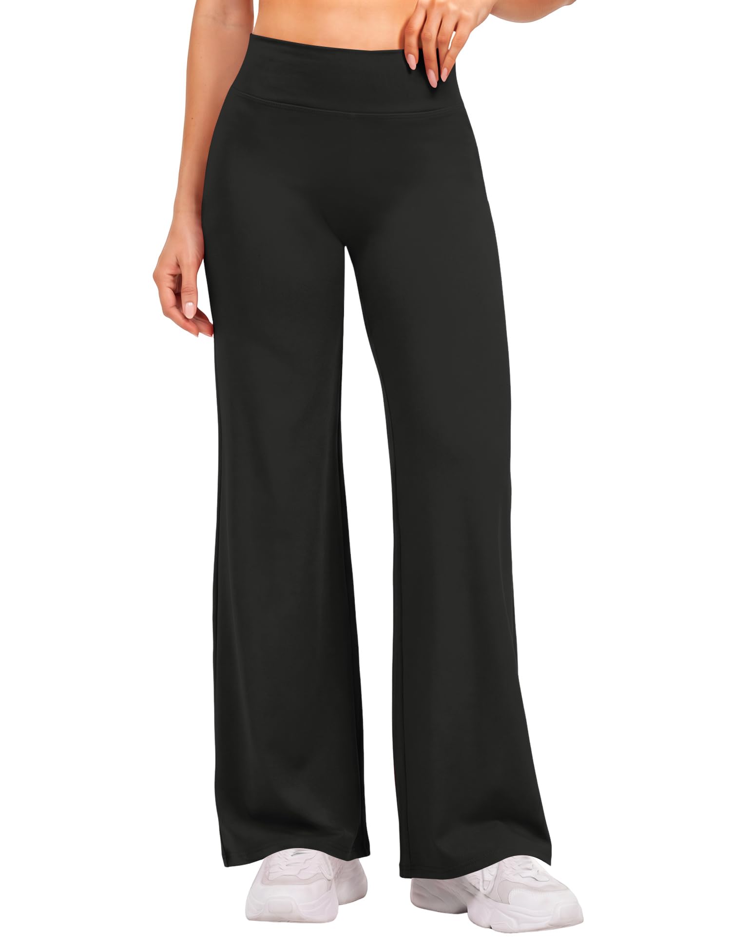 Rapbin Pantalones de yoga para mujer, sin costura frontal, cintura alta, pierna ancha, holgados, elásticos, rectos, informales, para gimnasio y descanso