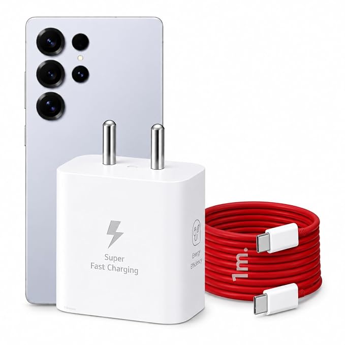 45W USB-C Fast Charger | Super Fast Charging 2.0 PD 3.0 Type-C Wall Adapter (with Cable) | Compatible with Samsung Galaxy S25/S24/S23, M55/M54, A Series, Tab S Series | Compact Travel Charger – White