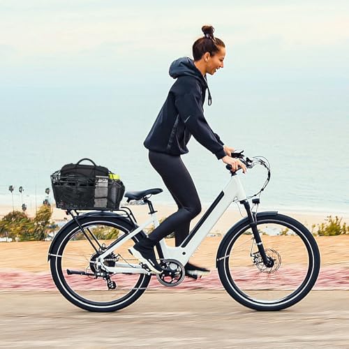 Rear Bike Basket - Large Bicycle Rear Basket with Cargo Net and Waterproof Cover, Wire Bike Baskets Rear Large Capacity (NO Bike Rack Include)