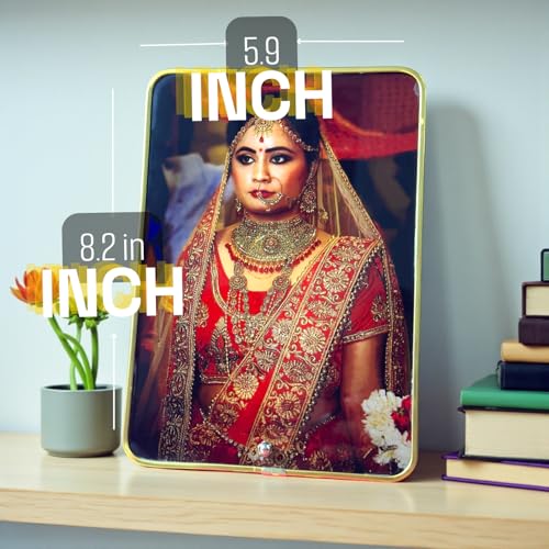 Image of Customizable Premium Photo Frame with Golden Edge | Personalized Print | High-Gloss Finish, Tabletop & Shelf Decor | A5