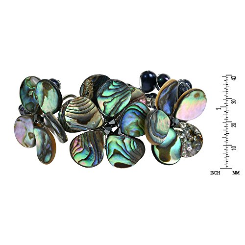 Aeravida Stylish Abalone Shell & Cultured Freshwater Black Pearl Cluster Flower Cuff Bracelet | Classic Sterling Silver Bangle Bracelet | Jewelry Gift #TOP2