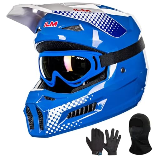 ILM Youth Dirt Bike Helmets Kids ATV Helmet Motocross BMX Off Road Motorbike with Goggles Gloves Mask DOT Model MT601Y (Popart Blue, Youth-Medium) by ILM - Used condition - CA$40.31