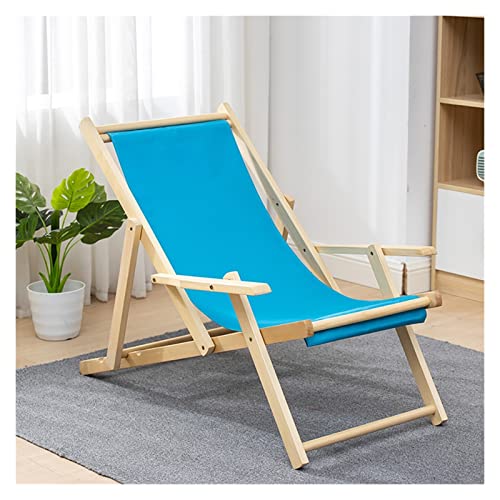 Genérico Tumbona Plegable para Exterior, reclinable para Patio y Playa, tumbonas de Madera Maciza con 4 Posiciones de reclinación, sillón de Lona Oxford para balcón (Color: Azul)