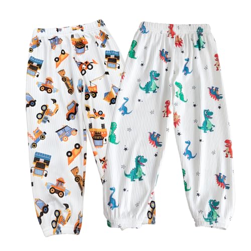 2 Pack Little Boys Summer Long Pants Kids Spring Soft Elastic Pants Casual Joggers Cartoon Print Pants