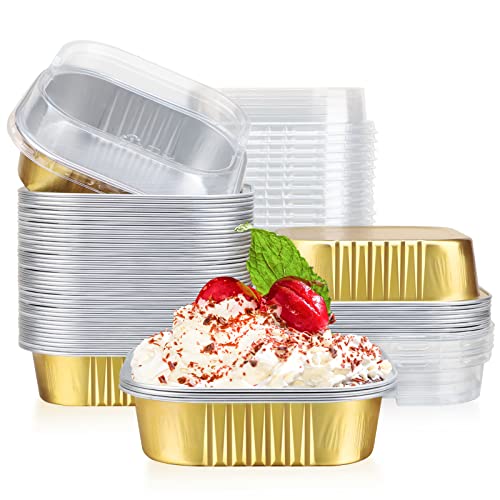 EUSOAR Cupcake Liners with Lids, 8oz 50pcs Gold Aluminum Foil Square Baking Cups Disposable Ramekins Tins for Muffin Pie Lava Cakes Flan Quiche, for Wedding Birthday Christmas Party by EUSOAR - Used condition - US$17.24