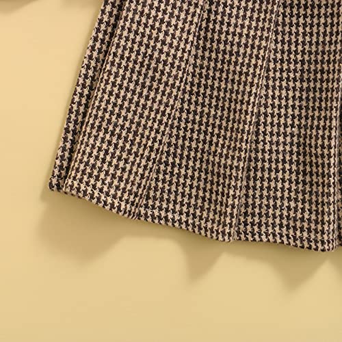 Kayotuas Kids Toddler Baby Girl Fall Winter Outfit Ribbed Sweater Shirt Tops Plaid Pleated Skirt 2Pcs Clothes Set (Brown,4-5T) #TOP5