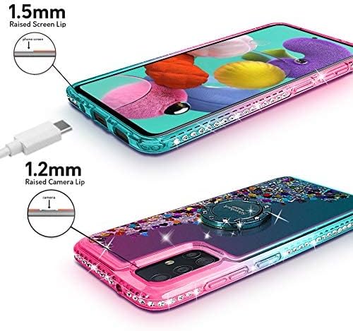 Miss Arts Galaxy A51 4G Case, [Silverback] Moving Liquid Holographic Glitter Case With Kickstand, Girls Women Bling Diamond Ring Slim Protective Cover for Samsung Galaxy A51 4G -Green