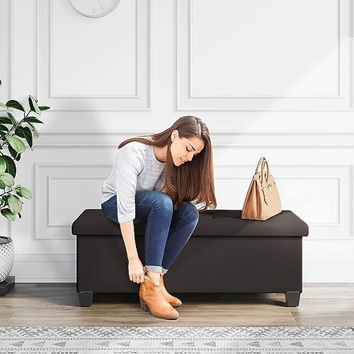 Faux Leather Storage Ottoman with Bins - Brown Foot Rest Bench, Max 660lbs, End of Bed or Living Room by STORAGEBUD - Image 7