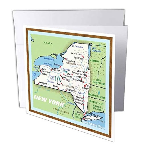 3dRose gc_39025_2 15,24 x 15,24 cm"inramad karta över New York State" gratulationskort (paket med 12)