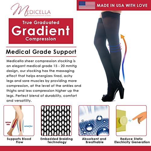 Medicella Premier Closed Toe Thigh High Compression Stockings For Women 15-20 Mmhg Made In Usa Medical Quality Sheer Moderate Pressure Support Circulation & Travel (2X-Large, Black) #TOP6