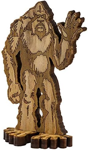 BMBM 7.25” Standing Waving Sasquatch Bigfoot Laser Cut Statue Decoration for Desk, Table, Shelf | Stained Solid Premium 1/2" Radiata Pine Construction