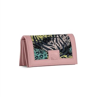 Ladies Tropical Print Wallet, Pink Faux Leather, Jungle Pattern Design