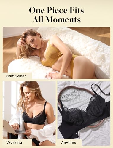 COMFELIE Wireless Bralettes Unlined Seamless Bra Comfy Everday Bra with Support Black L — view 6