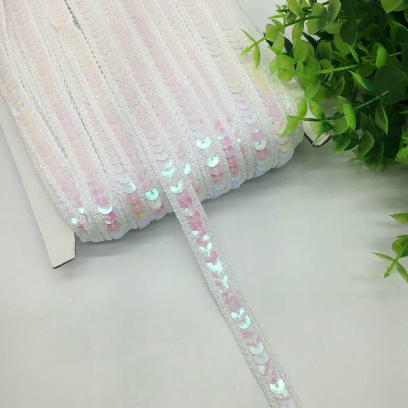 Sequin Ribbon Trimming, 3 Yards 13.0mm Sequins Ribbon Trim Multicolor for Dress Bridal Sewing DIY Accessories(Pink)